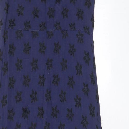 Oasis Womens Blue Floral Viscose A-Line Size 10 Scoop Neck Pullover - Embroidered
