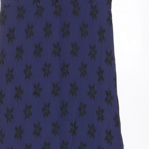 Oasis Womens Blue Floral Viscose A-Line Size 10 Scoop Neck Pullover - Embroidered