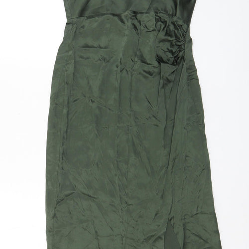 Zara Womens Green Viscose A-Line Size S Sweetheart Pullover - Side slit, Pleated
