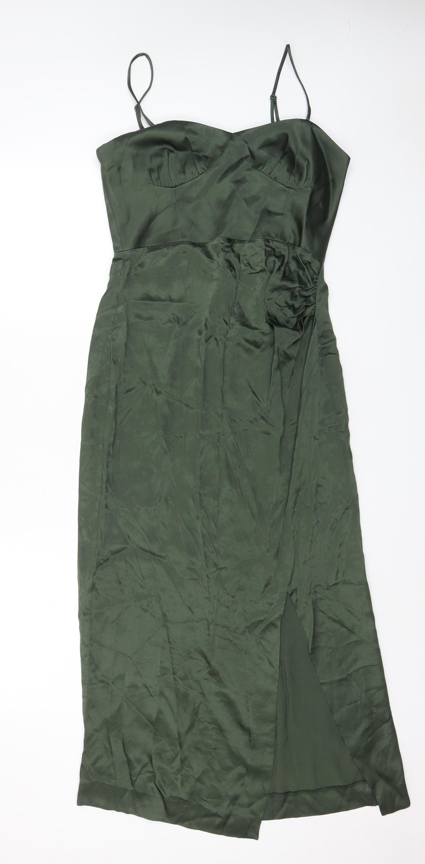 Zara Womens Green Viscose A-Line Size S Sweetheart Pullover - Side slit, Pleated