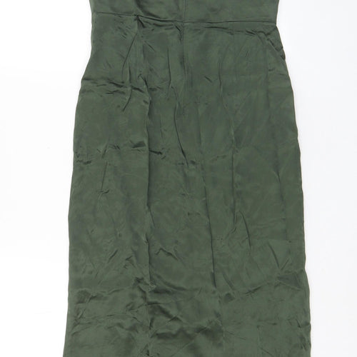 Zara Womens Green Viscose A-Line Size S Sweetheart Pullover - Side slit, Pleated