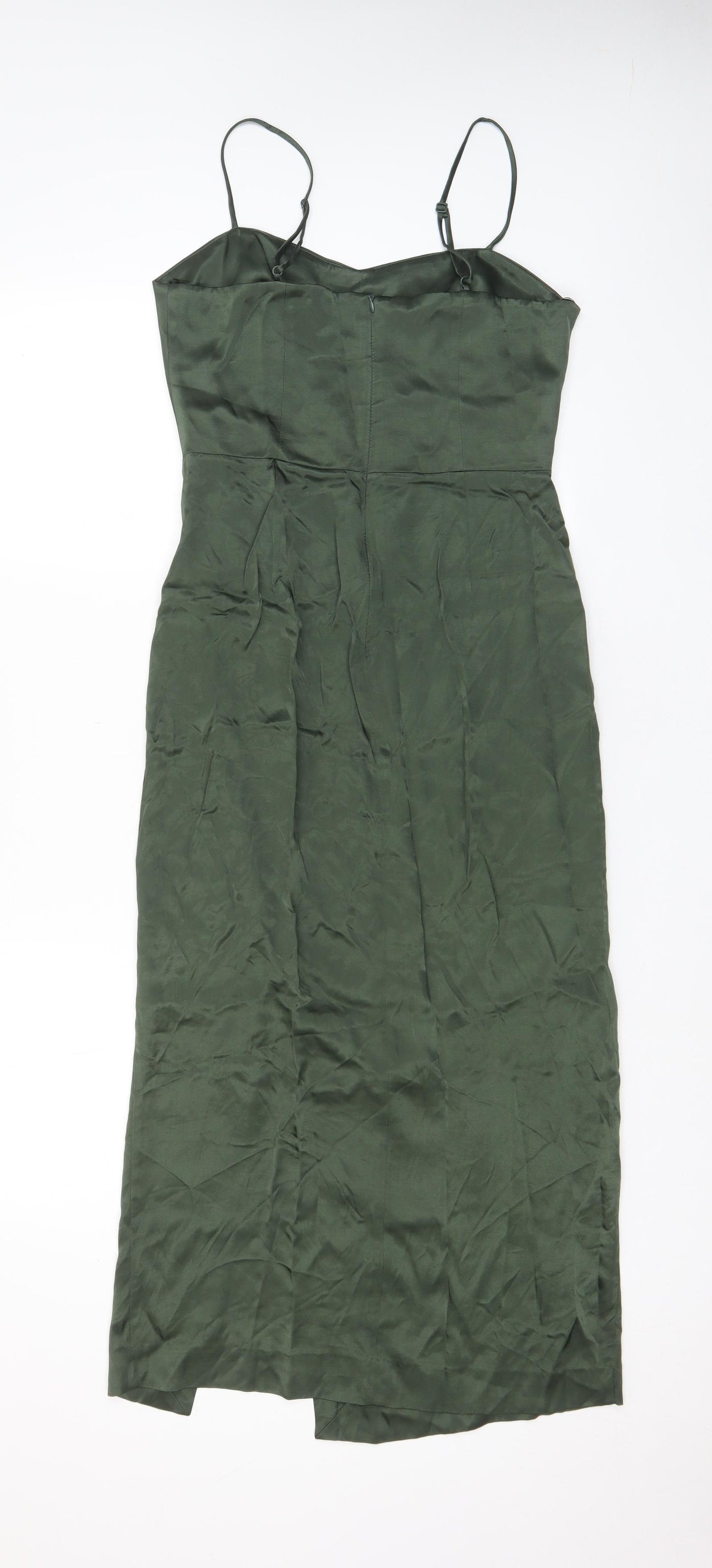 Zara Womens Green Viscose A-Line Size S Sweetheart Pullover - Side slit, Pleated