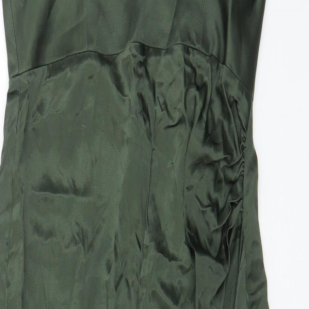 Zara Womens Green Viscose A-Line Size S Sweetheart Pullover - Side slit, Pleated