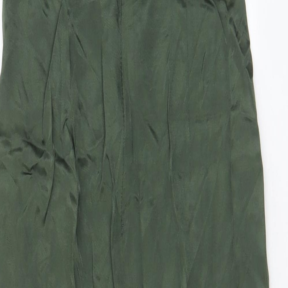 Zara Womens Green Viscose A-Line Size S Sweetheart Pullover - Side slit, Pleated