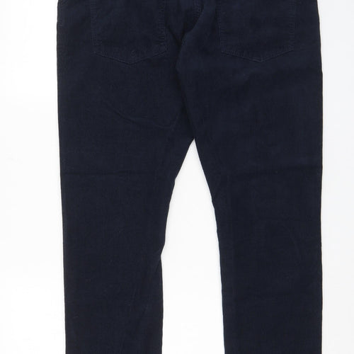 Marks and Spencer Mens Blue Cotton Trousers Size 38 in L29 in Slim Zip - Short Leg, Pockets