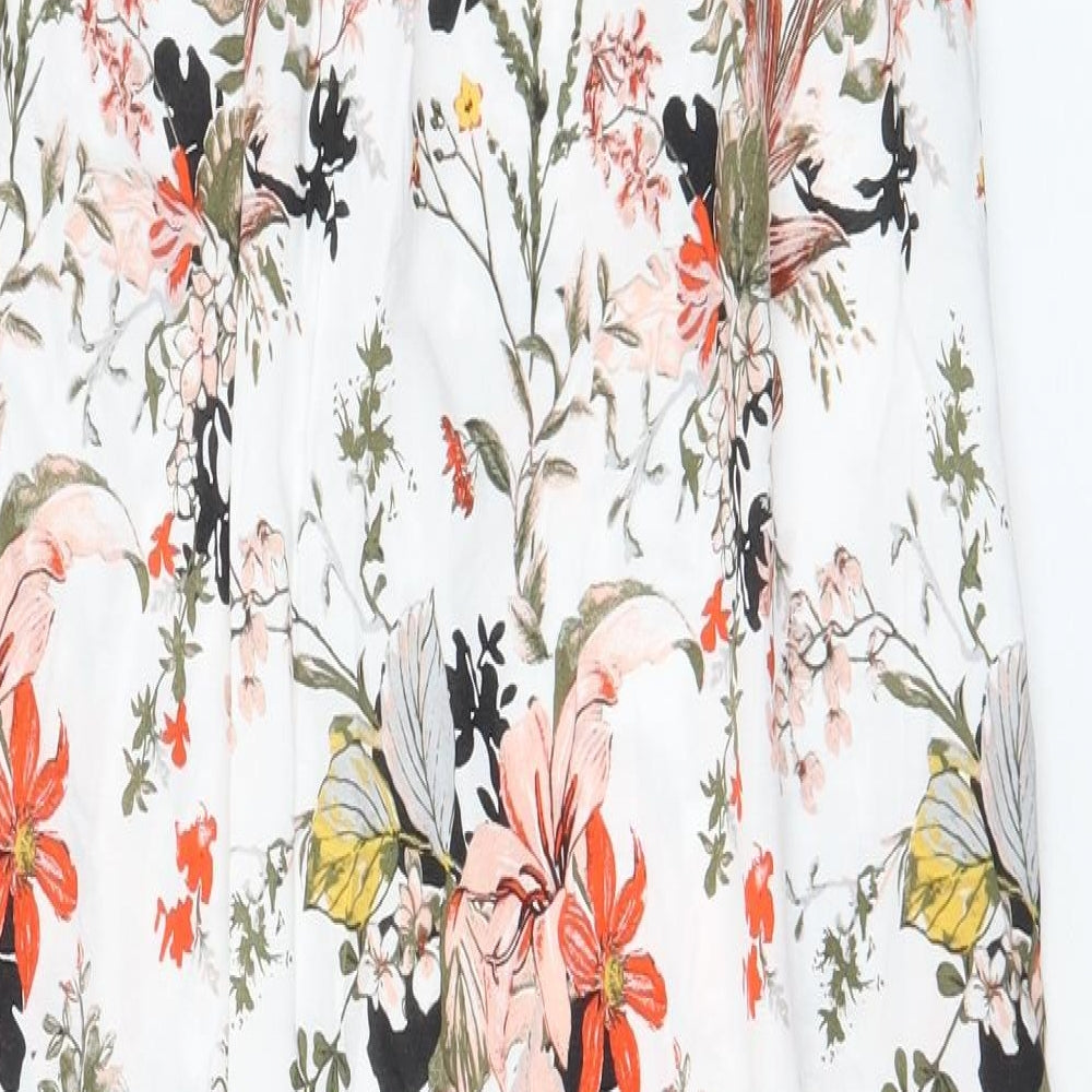 Marks and Spencer Womens Multicoloured Floral Viscose A-Line Size 14 Off the Shoulder Pullover - Drawstring