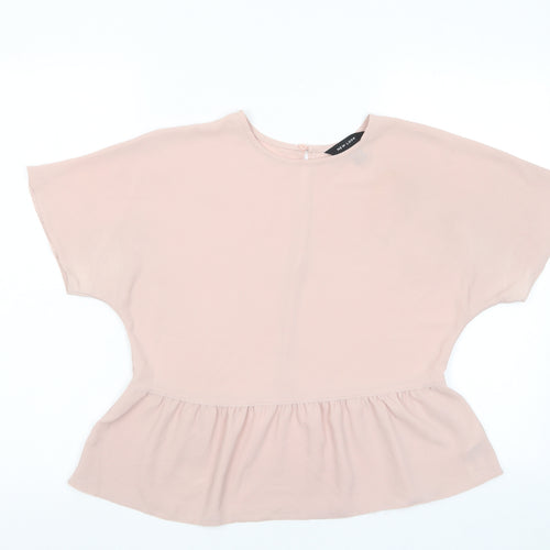 New Look Womens Pink Polyester Basic T-Shirt Size 8 Crew Neck - Pleated