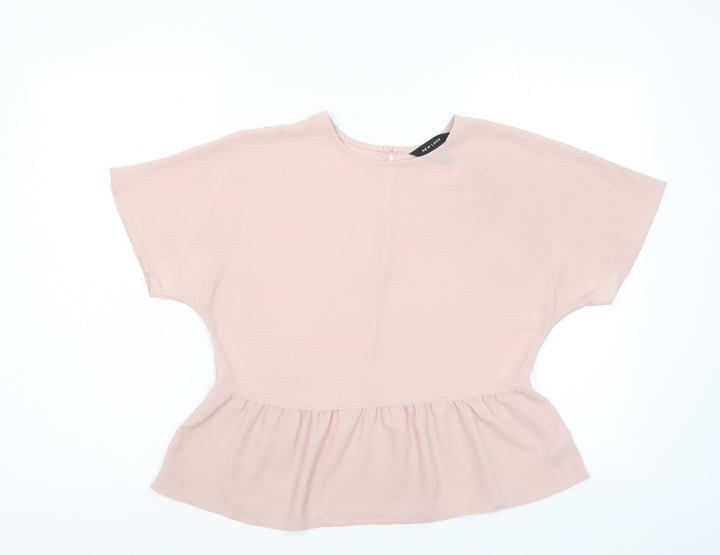 New Look Womens Pink Polyester Basic T-Shirt Size 8 Crew Neck - Pleated