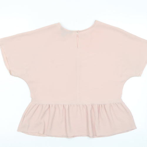 New Look Womens Pink Polyester Basic T-Shirt Size 8 Crew Neck - Pleated