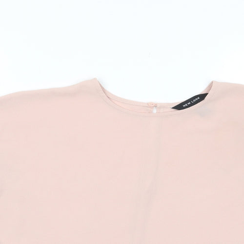 New Look Womens Pink Polyester Basic T-Shirt Size 8 Crew Neck - Pleated