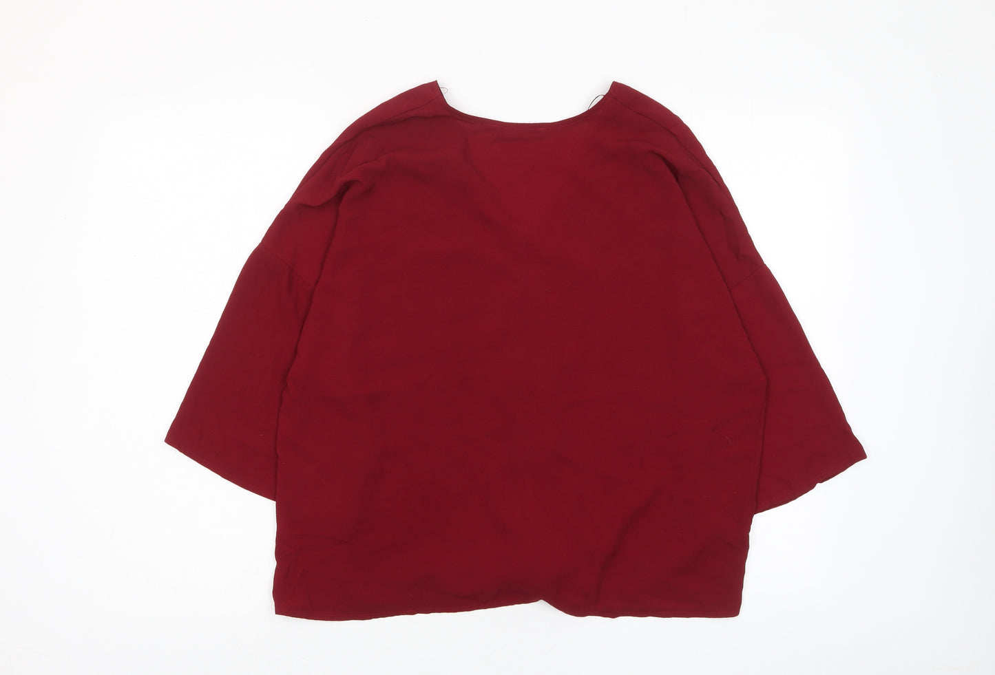 Select Womens Red Polyester Basic Blouse Size 8 V-Neck - Pocket