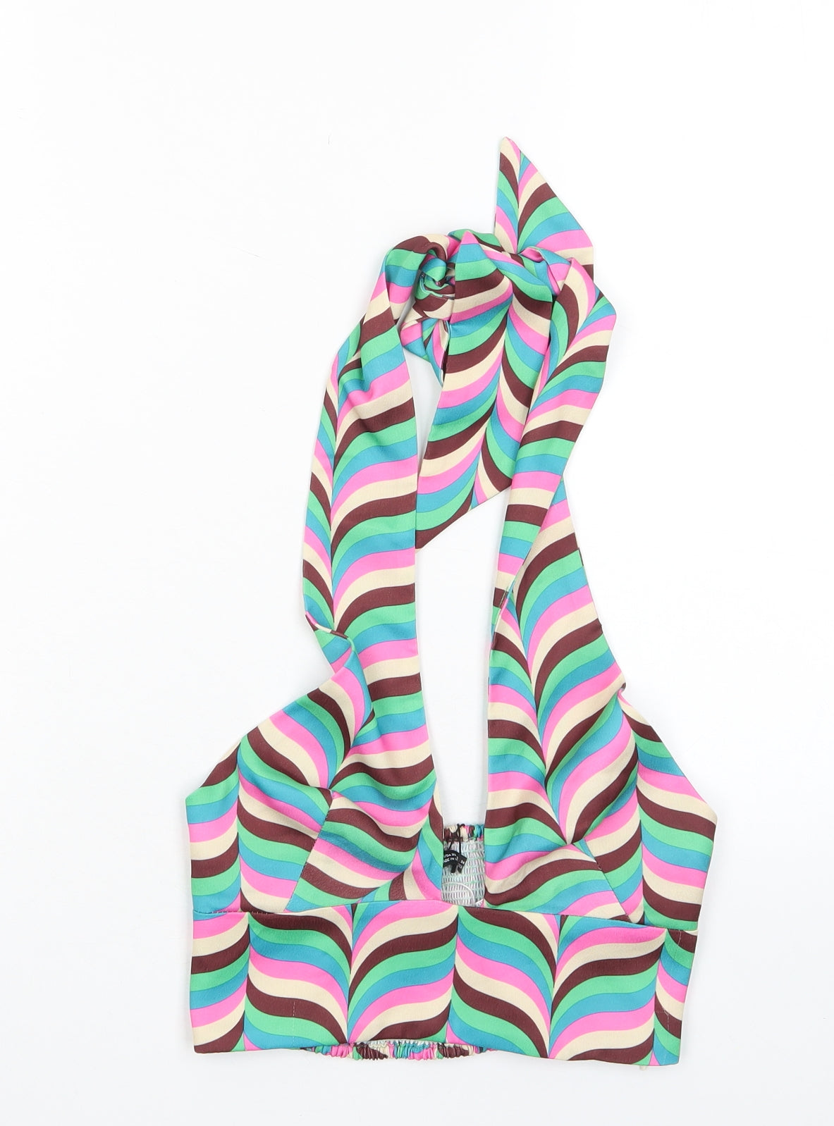 Zara Womens Multicoloured Striped Polyester Cropped Tank Size XS Halter