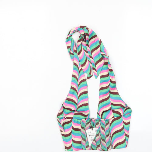 Zara Womens Multicoloured Striped Polyester Cropped Tank Size XS Halter