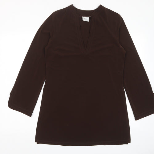 NEXT Womens Brown Polyester A-Line Size 12 V-Neck Pullover - Embroidered
