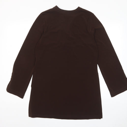 NEXT Womens Brown Polyester A-Line Size 12 V-Neck Pullover - Embroidered