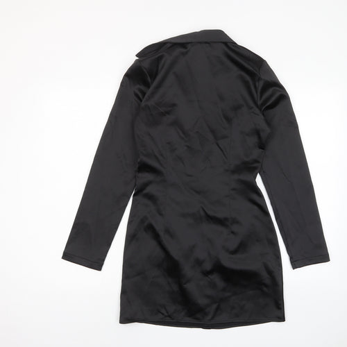 Zara Womens Black Polyester Shirt Dress Size S Collared Zip - Ruched, Buttons