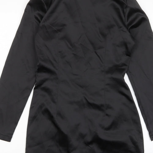 Zara Womens Black Polyester Shirt Dress Size S Collared Zip - Ruched, Buttons