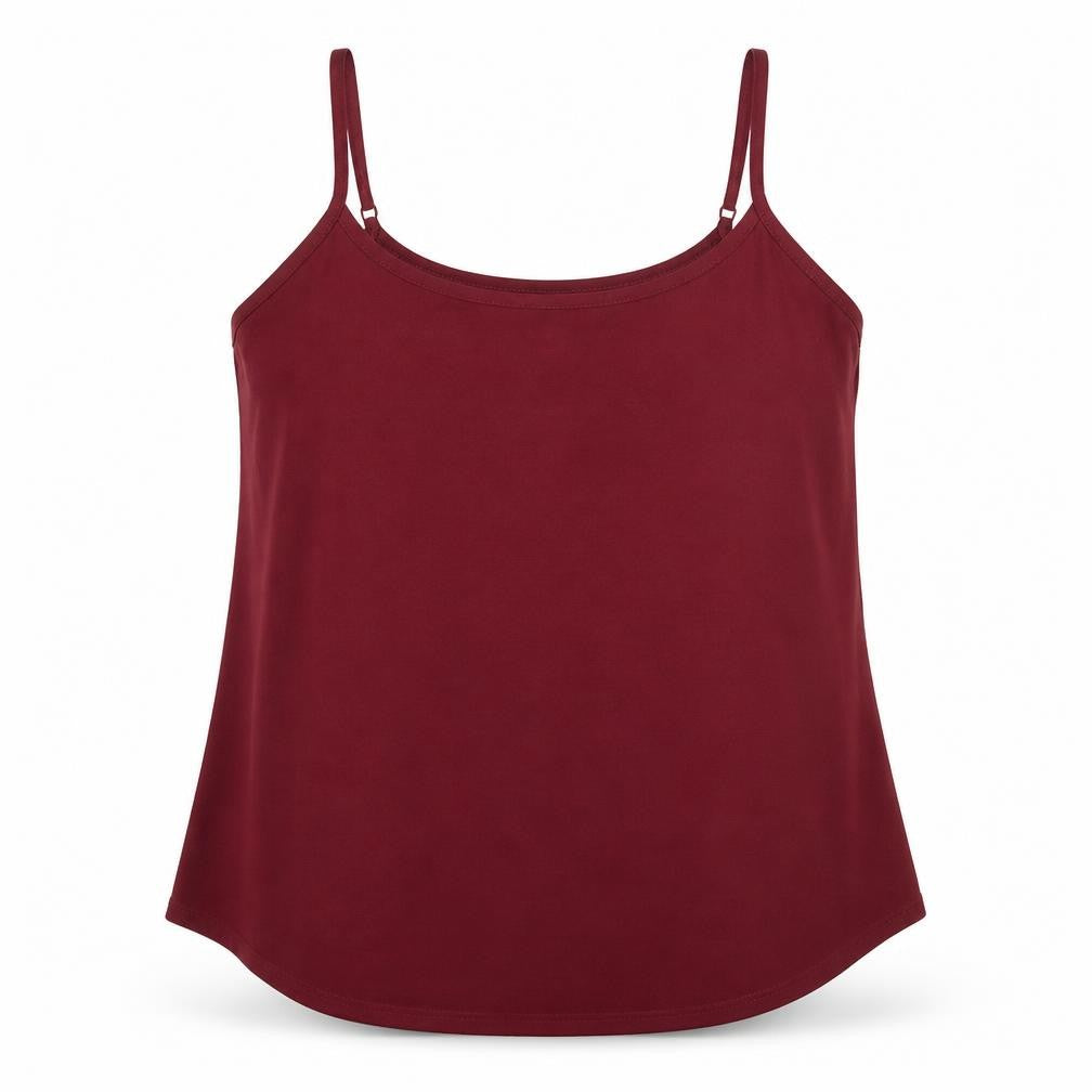 Front view of Select women’s red polyester camisole tank, size UK 14, scoop neck