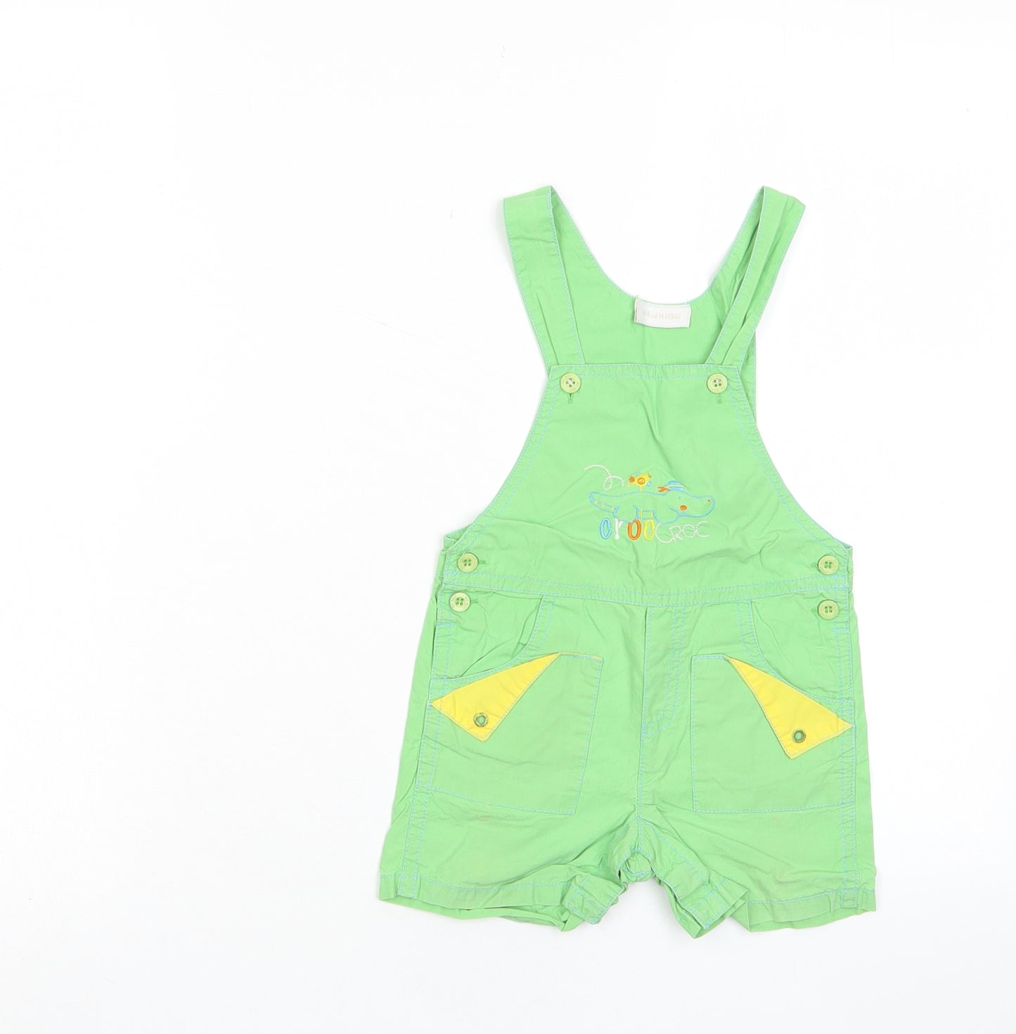 BluKids Boys Green Cotton Dungaree One-Piece Size 12 Months Button - Embroidered