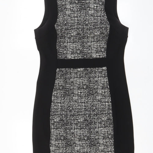 Donna Karan Womens Black Polyester Pencil Dress Size 12 Crew Neck Zip