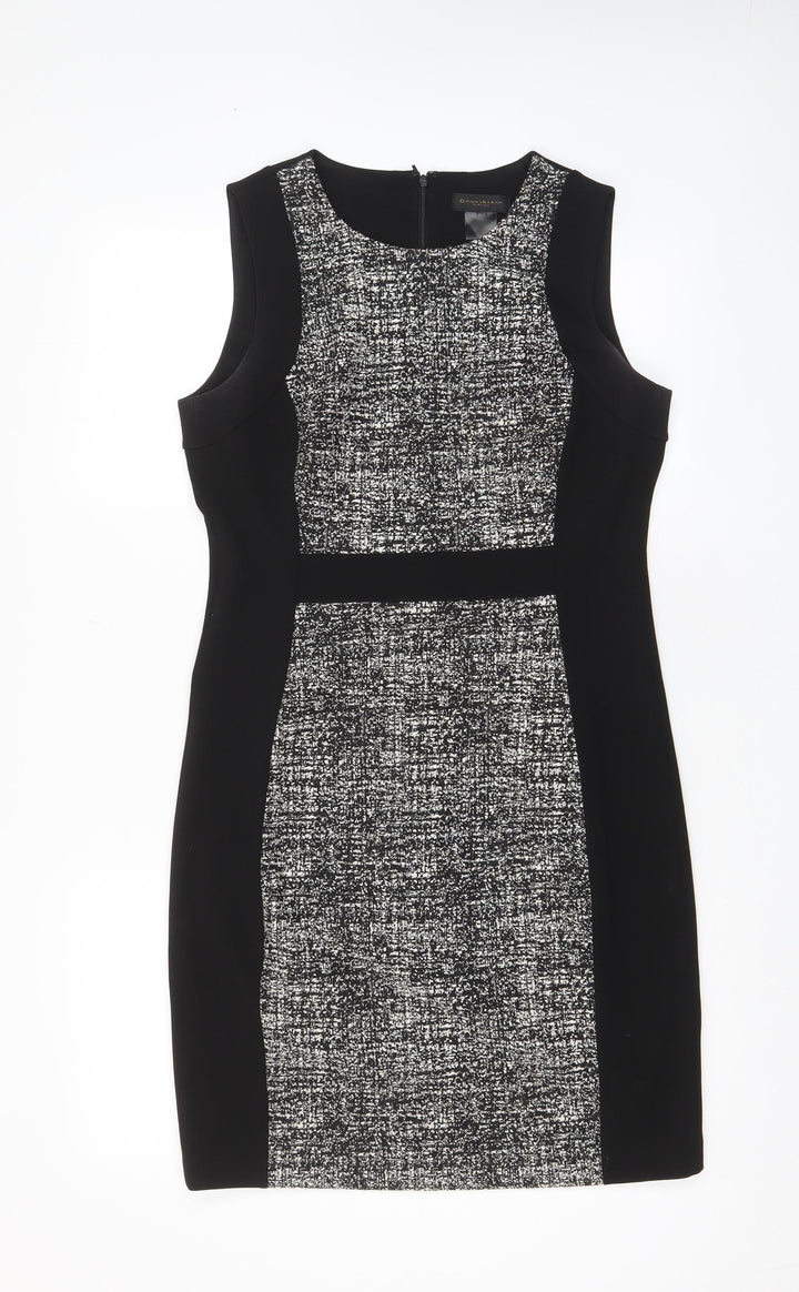 Donna Karan Womens Black Polyester Pencil Dress Size 12 Crew Neck Zip