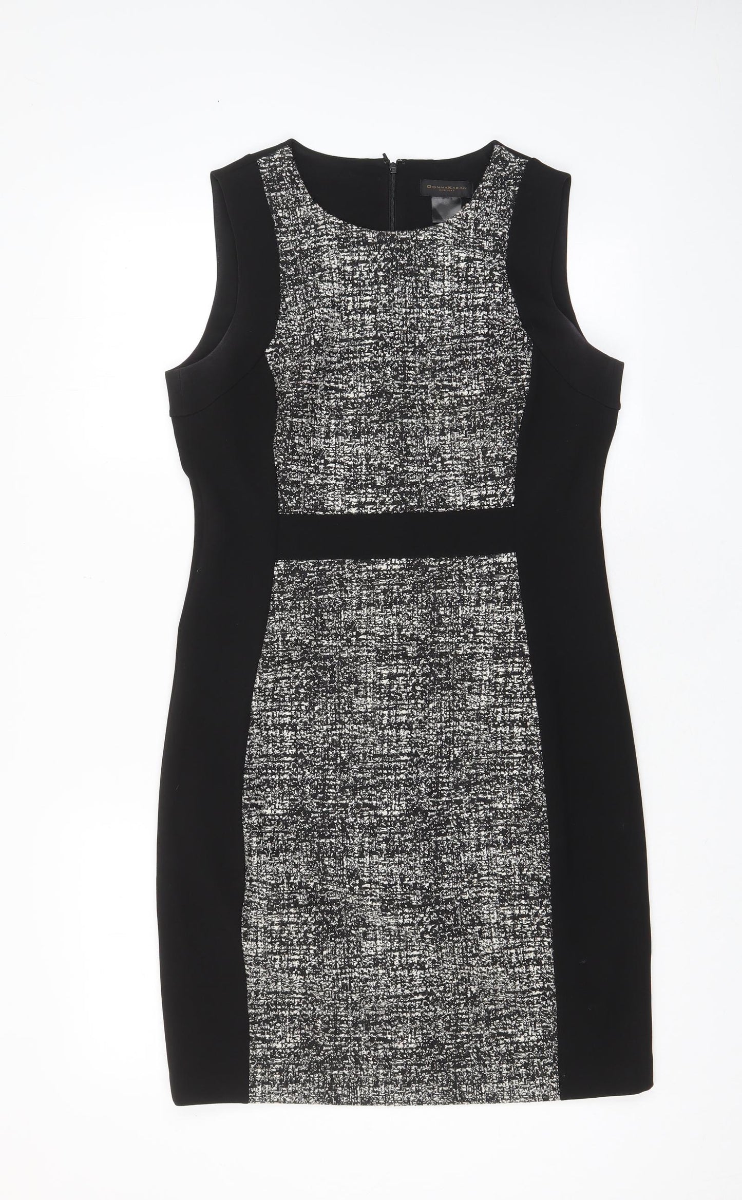 Donna Karan Womens Black Polyester Pencil Dress Size 12 Crew Neck Zip