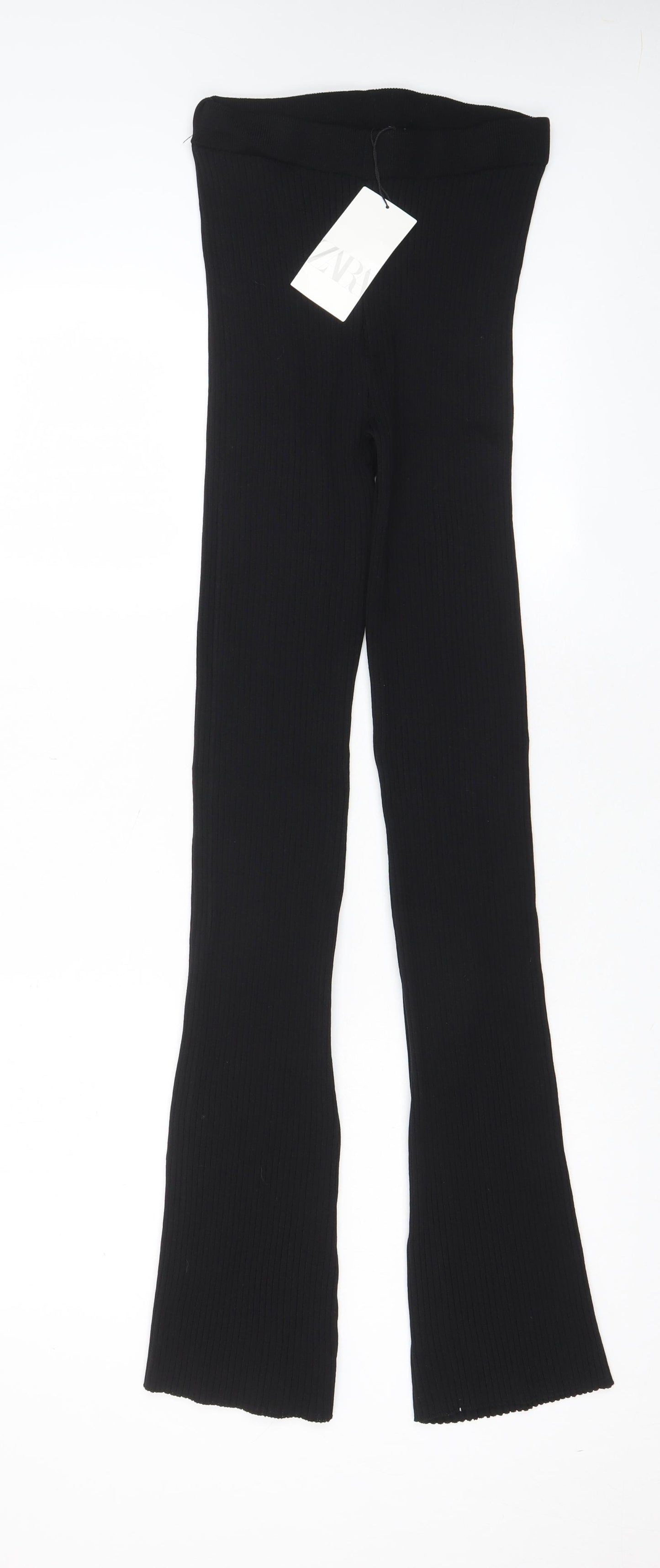 Zara Womens Black Viscose Trousers Size M L33 in Regular - Ribbed