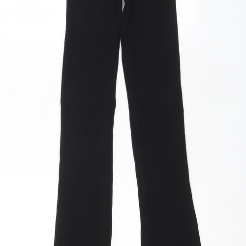 Zara Womens Black Viscose Trousers Size M L33 in Regular - Ribbed
