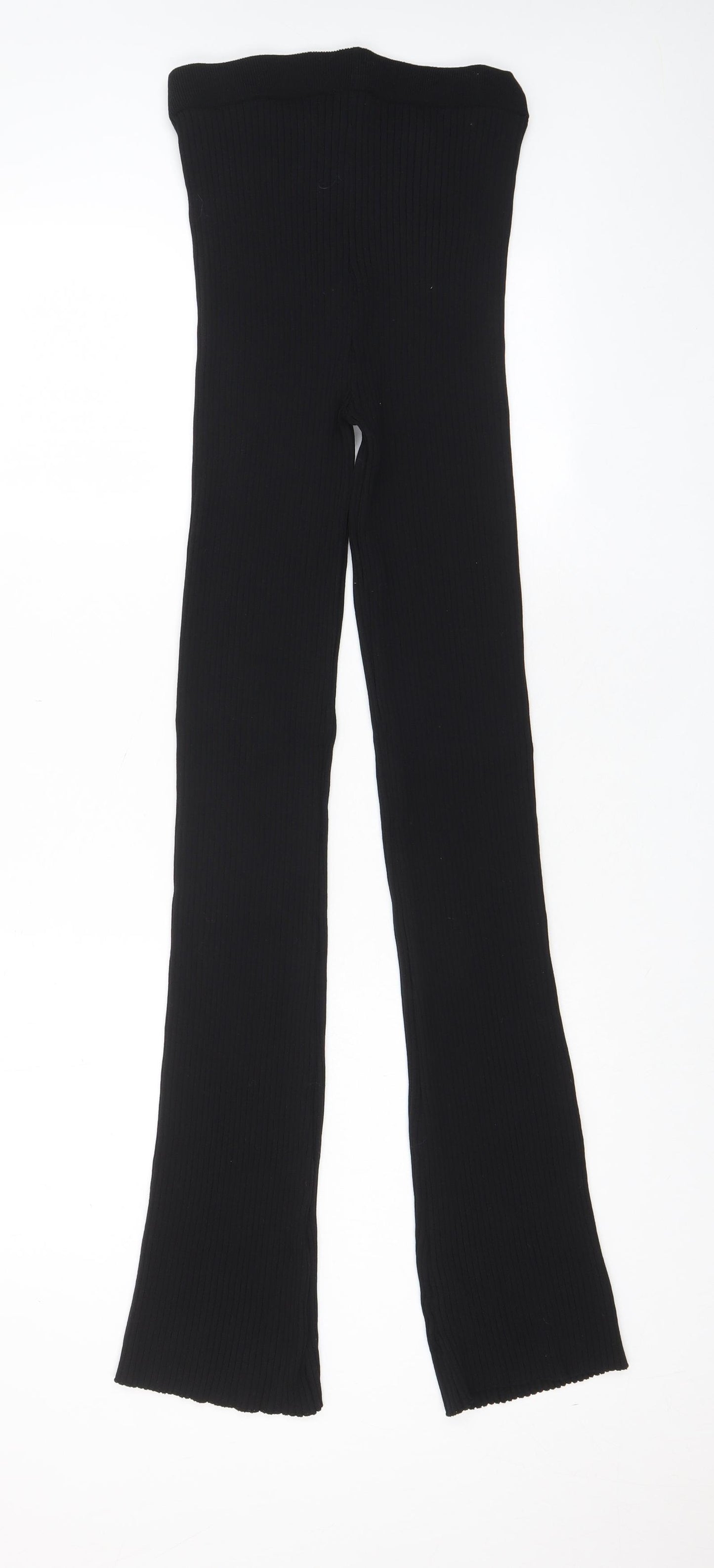 Zara Womens Black Viscose Trousers Size M L33 in Regular - Ribbed