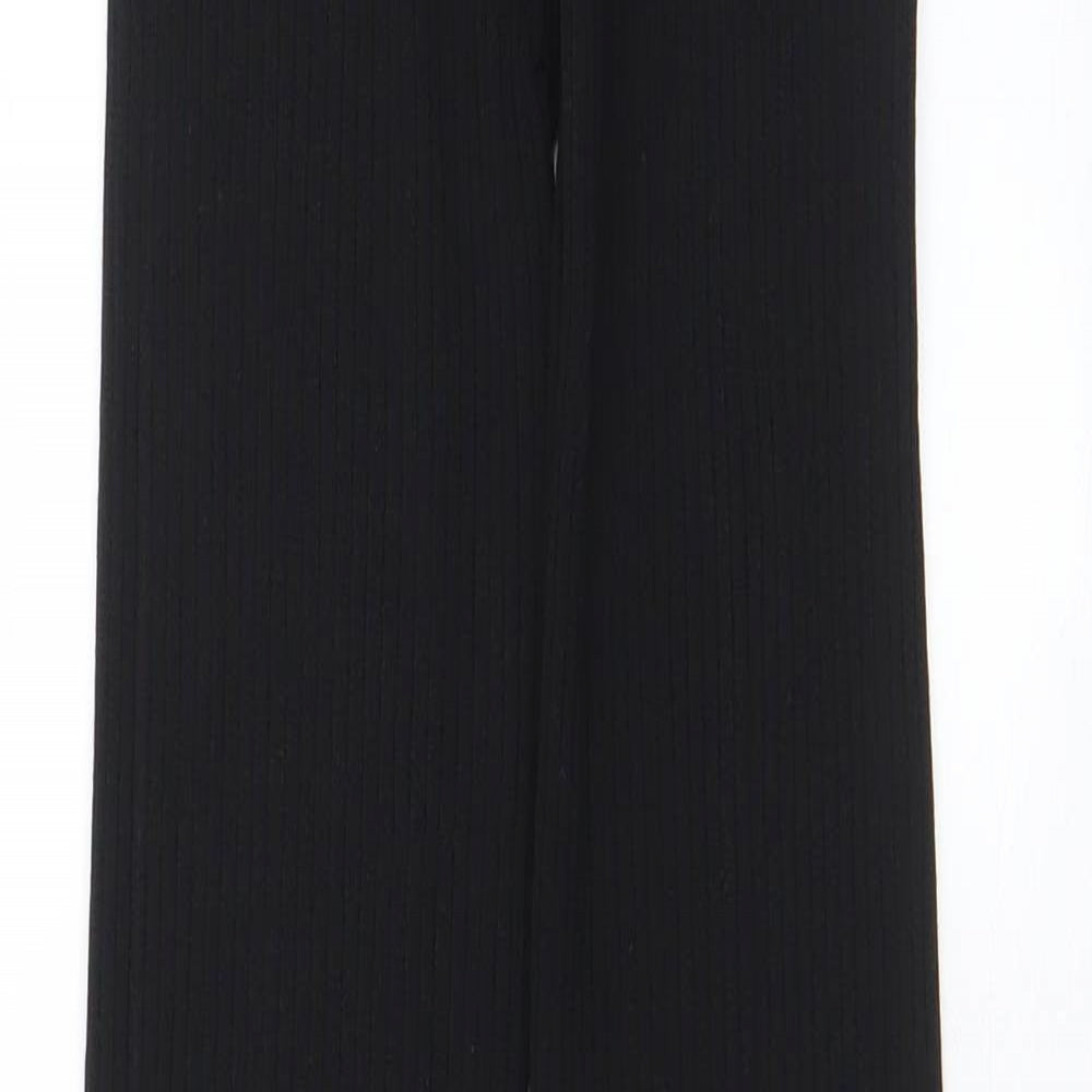 Zara Womens Black Viscose Trousers Size M L33 in Regular - Ribbed