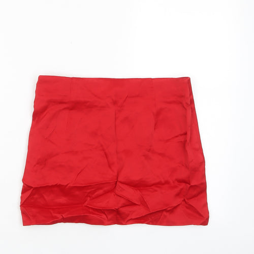 Zara Womens Red Polyester Wrap Skirt Size S Zip - Pleated