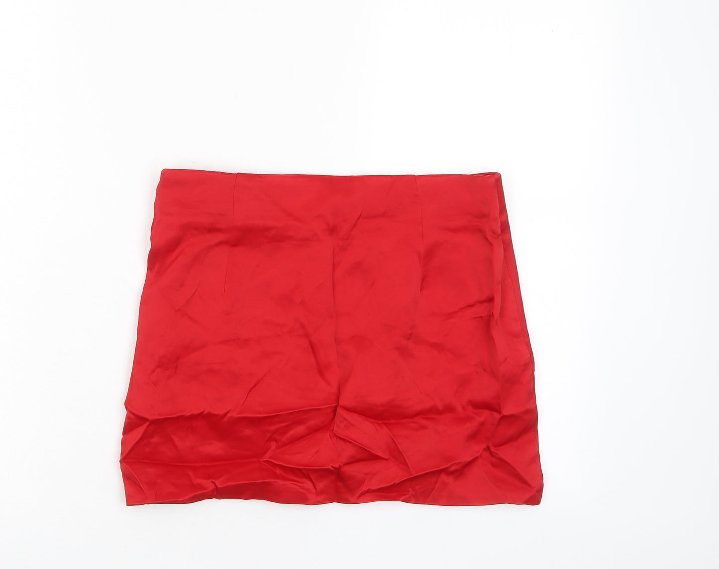 Zara Womens Red Polyester Wrap Skirt Size S Zip - Pleated