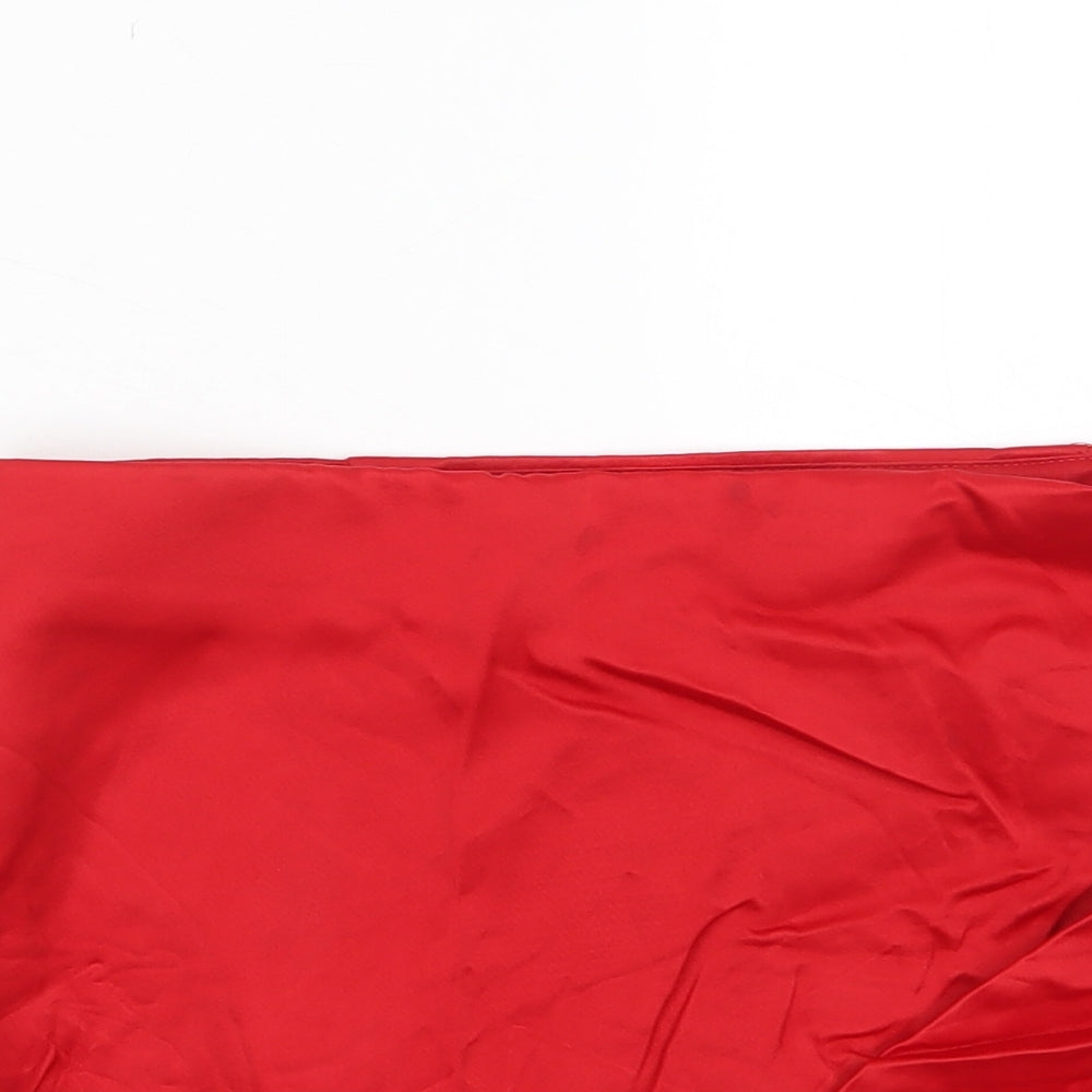 Zara Womens Red Polyester Wrap Skirt Size S Zip - Pleated