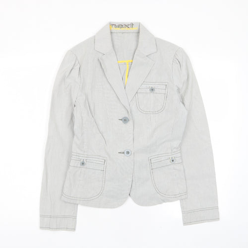 NEXT Womens Grey Striped Biker Jacket Size 12 Button - Pockets, Pleated