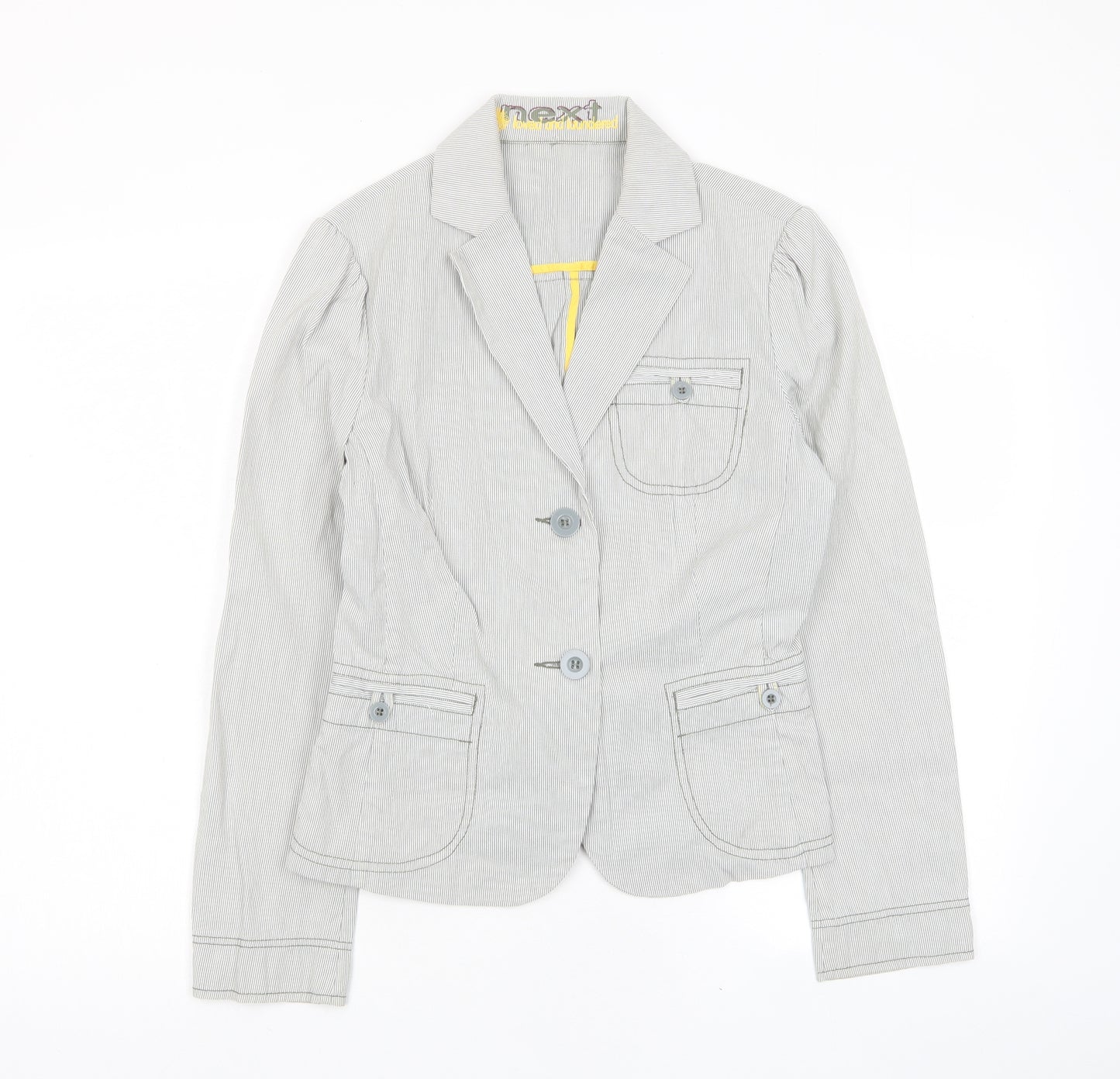 NEXT Womens Grey Striped Biker Jacket Size 12 Button - Pockets, Pleated