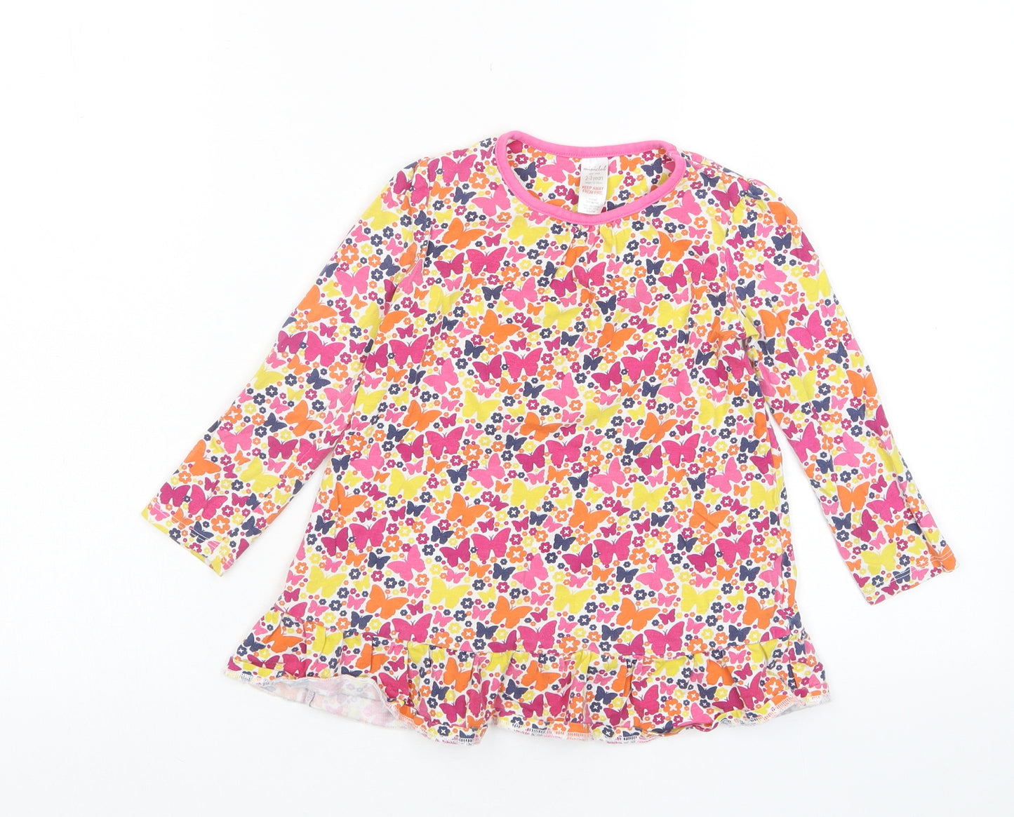 Mini Club Girls Multicoloured Floral Cotton A-Line Size 2-3 Years Crew Neck Pullover - Butterfly