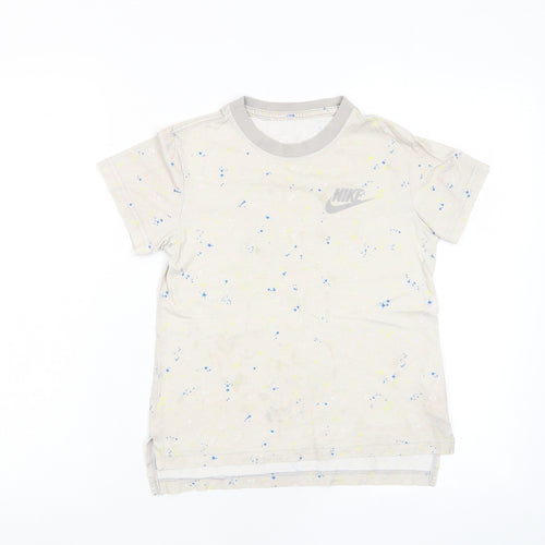 Nike Boys Multicoloured Geometric Cotton Basic T-Shirt Size 8-9 Years Crew Neck Pullover - Logo