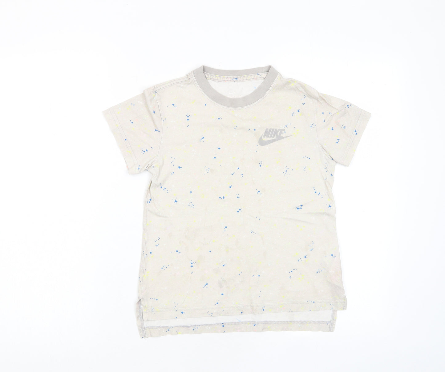 Nike Boys Multicoloured Geometric Cotton Basic T-Shirt Size 8-9 Years Crew Neck Pullover - Logo