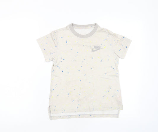 Nike Boys Multicoloured Geometric Cotton Basic T-Shirt Size 8-9 Years Crew Neck Pullover - Logo