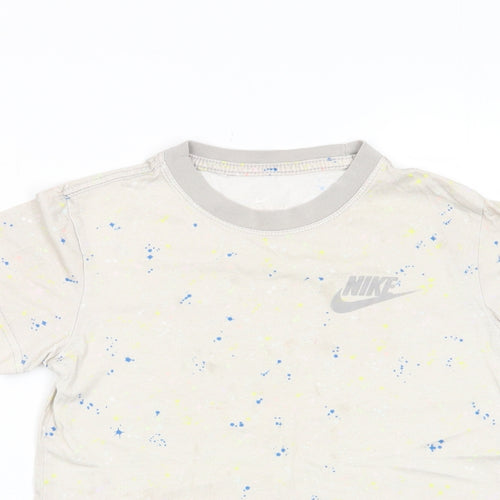 Nike Boys Multicoloured Geometric Cotton Basic T-Shirt Size 8-9 Years Crew Neck Pullover - Logo