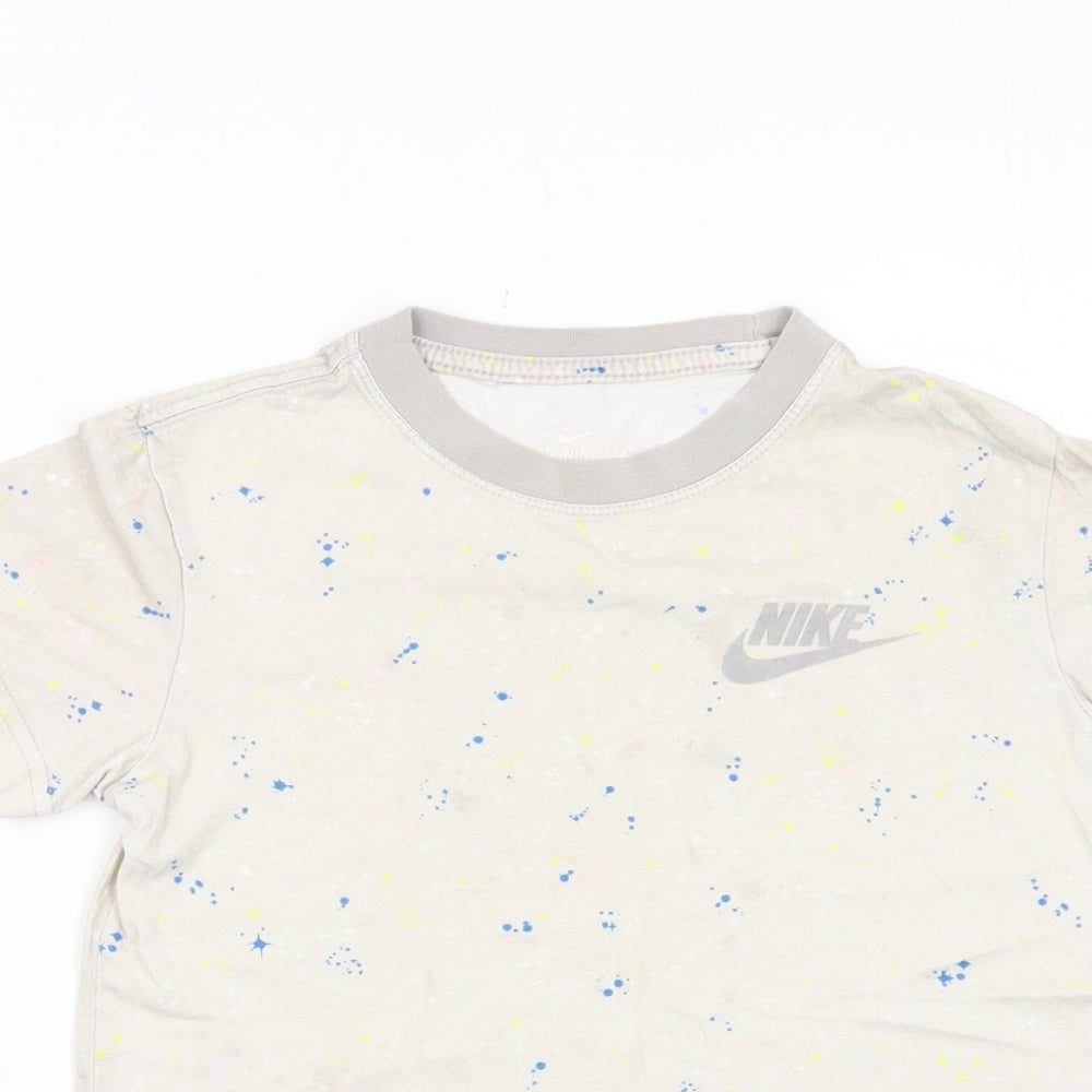 Nike Boys Multicoloured Geometric Cotton Basic T-Shirt Size 8-9 Years Crew Neck Pullover - Logo