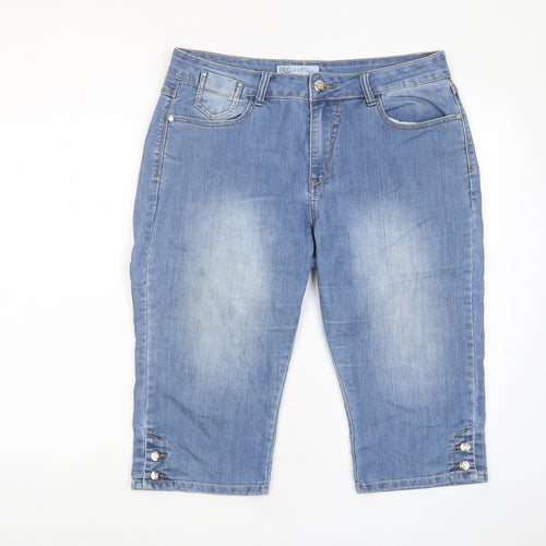 Lavirtu Womens Blue Cotton Bermuda Shorts Size 14 L17 in Regular Zip - Pockets, Buttons