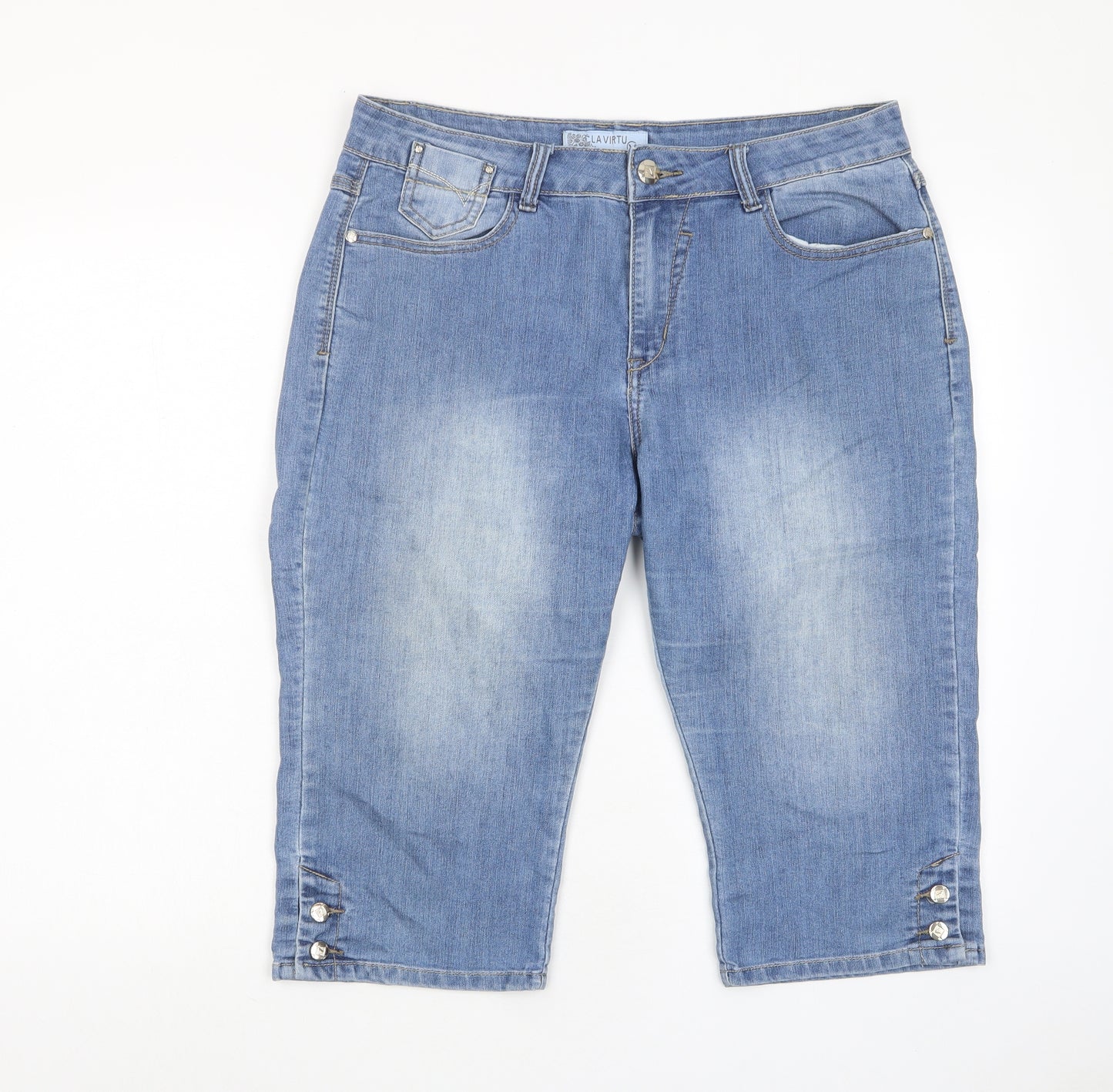Lavirtu Womens Blue Cotton Bermuda Shorts Size 14 L17 in Regular Zip - Pockets, Buttons