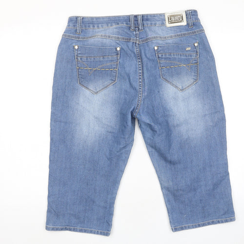 Lavirtu Womens Blue Cotton Bermuda Shorts Size 14 L17 in Regular Zip - Pockets, Buttons