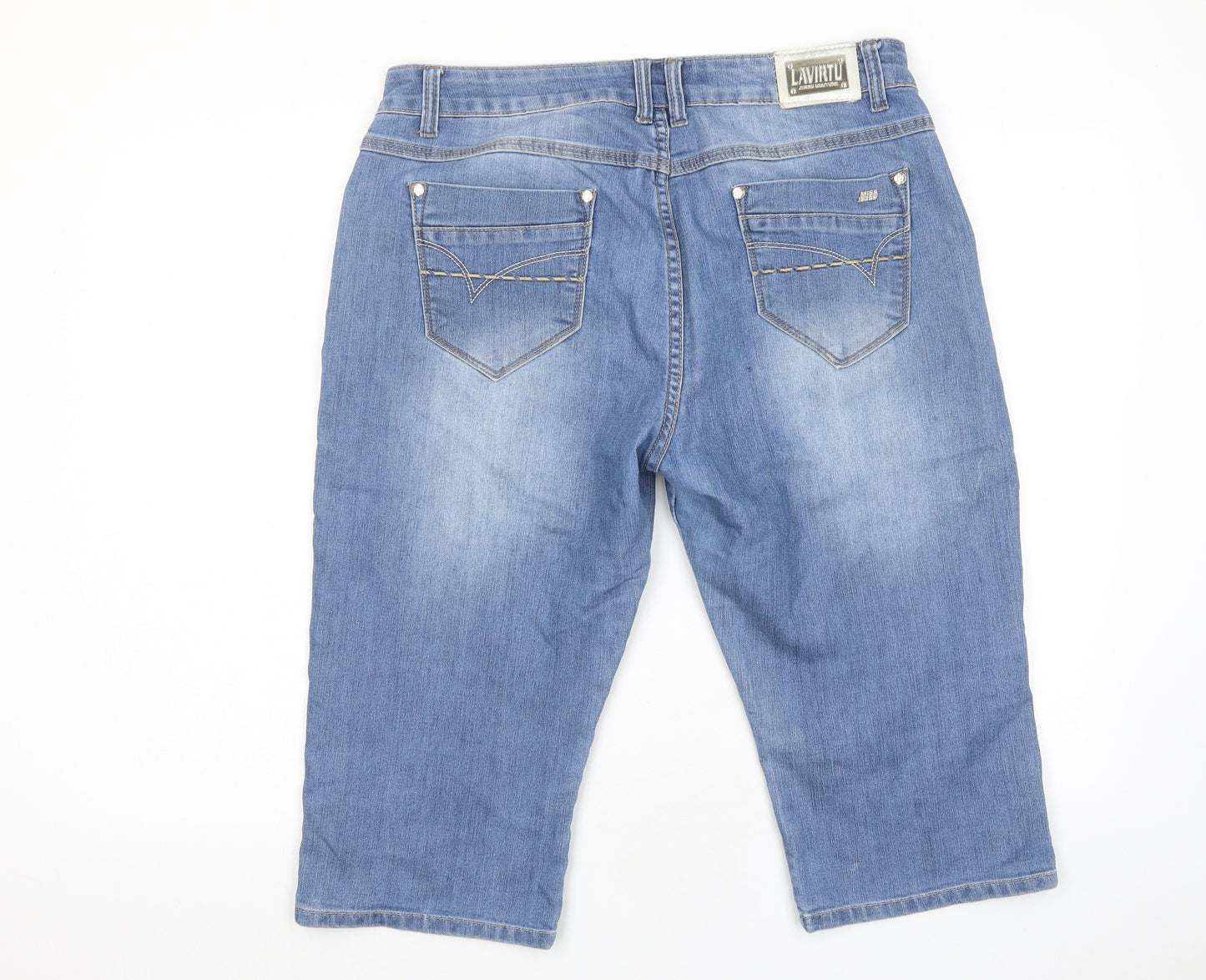 Lavirtu Womens Blue Cotton Bermuda Shorts Size 14 L17 in Regular Zip - Pockets, Buttons