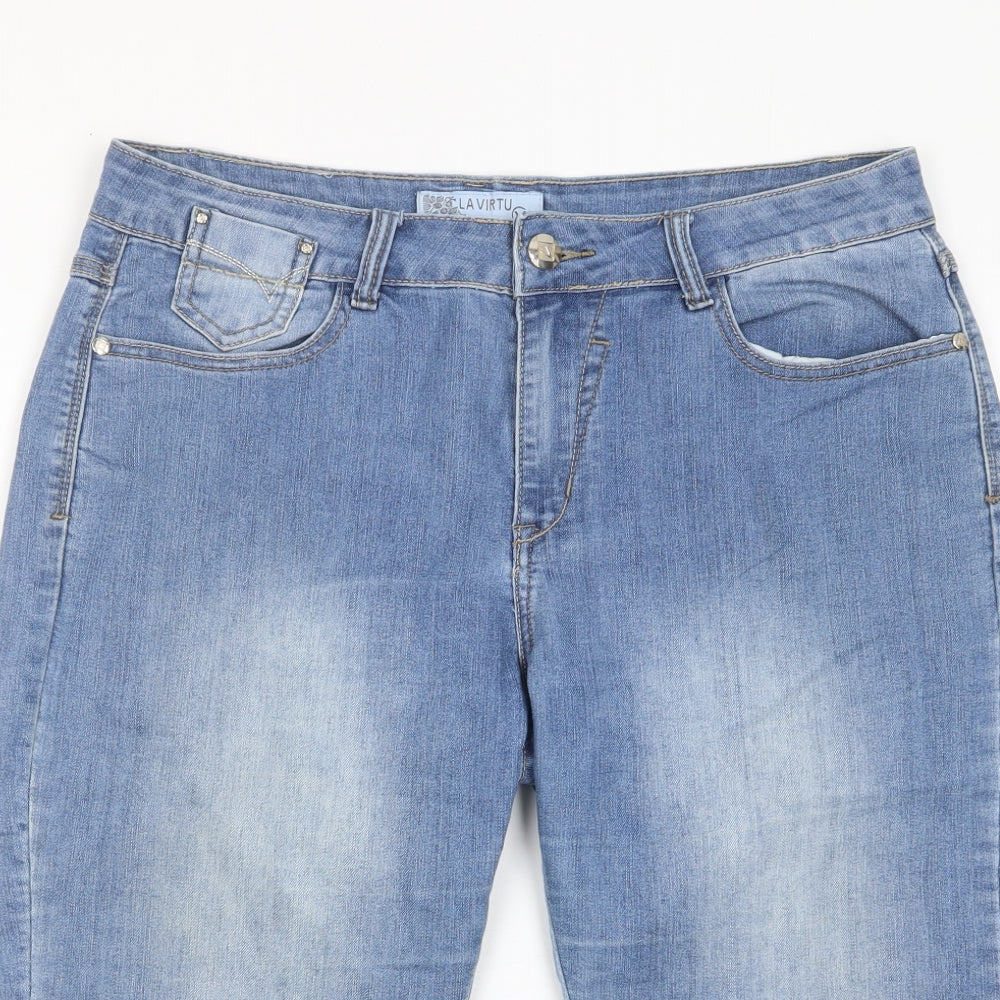 Lavirtu Womens Blue Cotton Bermuda Shorts Size 14 L17 in Regular Zip - Pockets, Buttons