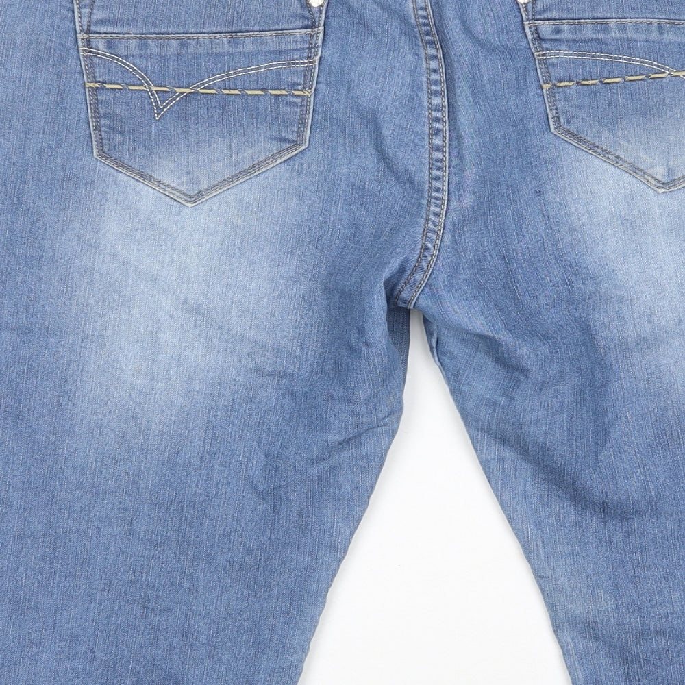 Lavirtu Womens Blue Cotton Bermuda Shorts Size 14 L17 in Regular Zip - Pockets, Buttons
