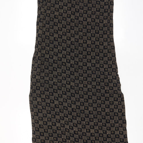 Wallis Womens Brown Geometric Viscose A-Line Size 10 Boat Neck Button - Side slit
