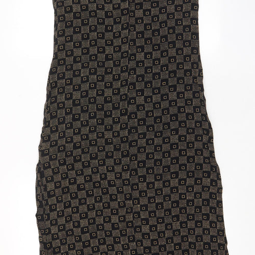 Wallis Womens Brown Geometric Viscose A-Line Size 10 Boat Neck Button - Side slit