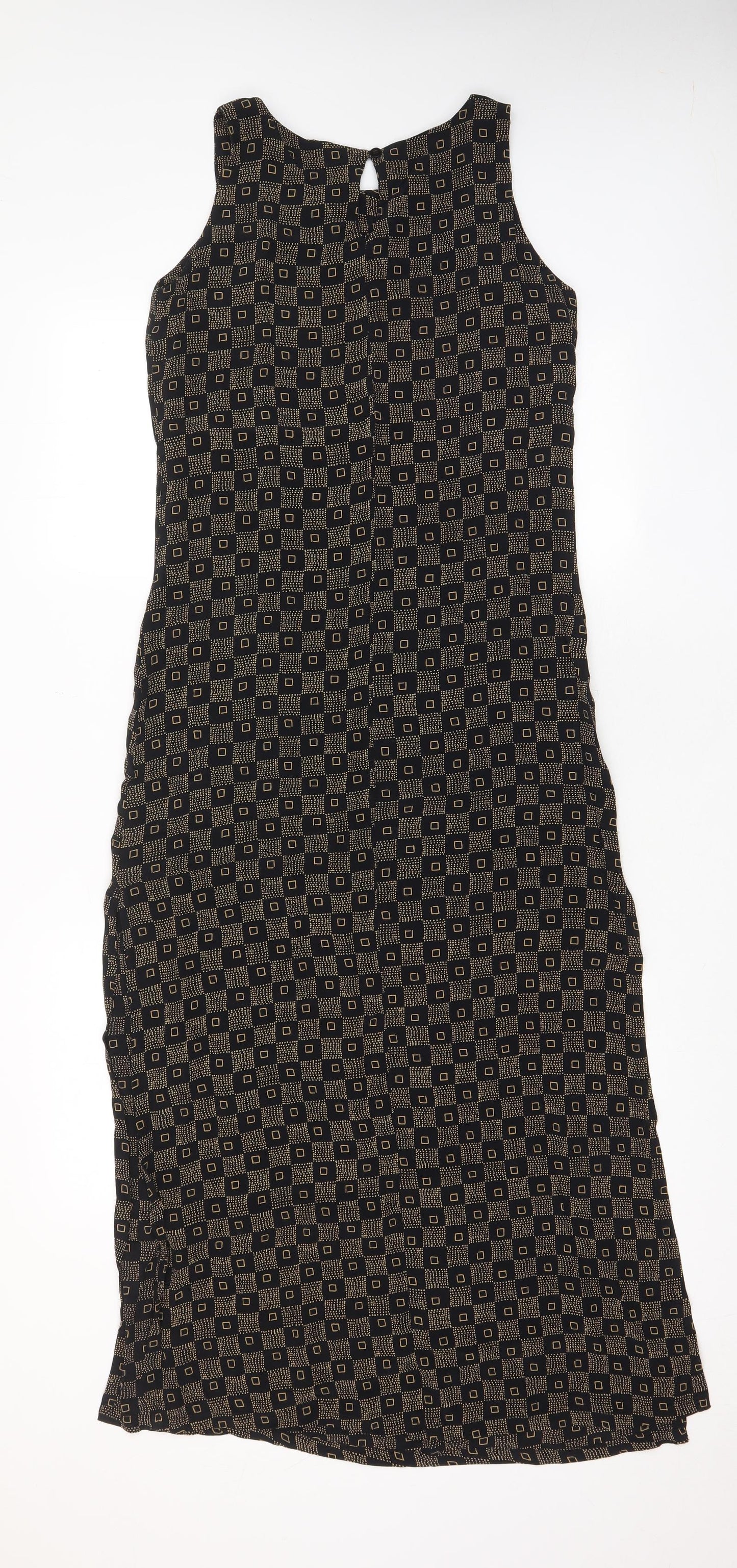 Wallis Womens Brown Geometric Viscose A-Line Size 10 Boat Neck Button - Side slit